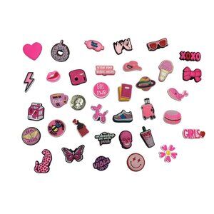 36 pcs GIRL POWER Pink Rubber Shoe Charms For Crocs New Packaged